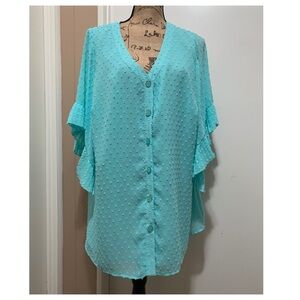 Denim 24/7 Aqua Green Button Down Top Women's